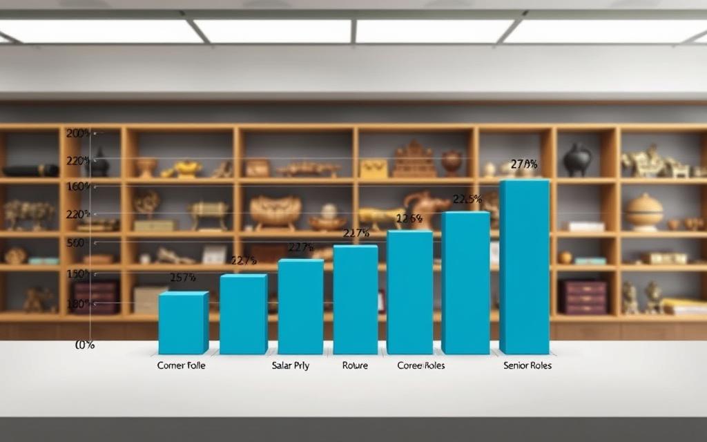 A Dynamic Bar Chart Depicting The Salary Progression Of Conservators Over Their Career Span, Set Against A Muted Office Interior With Shelves Of Historical Artifacts In The Background. Bright, Even Lighting Illuminates The Data Visualization, Which Showcases The Steady Climb In Compensation As Conservators Gain Expertise And Advance Through Senior Roles. The Chart'S Design Is Clean And Minimalist, Allowing The Numbers To Take Center Stage And Convey The Financial Rewards Of This Specialized Profession. A Dynamic Bar Chart Depicting The Salary Progression Of Conservators Over Their Career Span, Set Against A Muted Office Interior With Shelves Of Historical Artifacts In The Background. Bright, Even Lighting Illuminates The Data Visualization, Which Showcases The Steady Climb In Compensation As Conservators Gain Expertise And Advance Through Senior Roles. The Chart'S Design Is Clean And Minimalist, Allowing The Numbers To Take Center Stage And Convey The Financial Rewards Of This Specialized Profession.