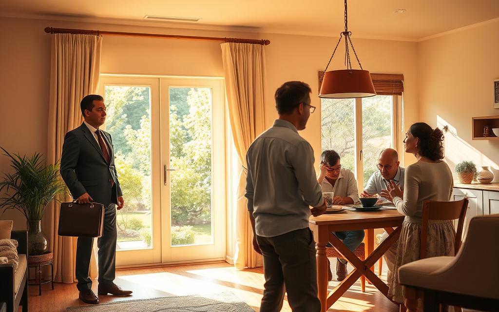 A Sun-Dappled Living Room, Where Two Figures Stand In Contrast: A Well-Dressed Professional With A Briefcase, Representing A Private Conservator, And A Family Gathered Around A Kitchen Table, Their Expressions Conveying Concern And Uncertainty. The Room Is Bathed In Warm, Golden Light, Creating An Atmosphere Of Contemplation And Negotiation. In The Background, A Window Offers A Glimpse Of A Lush, Verdant Garden, Hinting At The Personal And Familial Aspects Of The Conservatorship Arrangement. The Composition Is Balanced, With The Two Groups Occupying Distinct Spaces, Highlighting The Divide Between Private And Familial Conservator Compensation. A Sun-Dappled Living Room, Where Two Figures Stand In Contrast: A Well-Dressed Professional With A Briefcase, Representing A Private Conservator, And A Family Gathered Around A Kitchen Table, Their Expressions Conveying Concern And Uncertainty. The Room Is Bathed In Warm, Golden Light, Creating An Atmosphere Of Contemplation And Negotiation. In The Background, A Window Offers A Glimpse Of A Lush, Verdant Garden, Hinting At The Personal And Familial Aspects Of The Conservatorship Arrangement. The Composition Is Balanced, With The Two Groups Occupying Distinct Spaces, Highlighting The Divide Between Private And Familial Conservator Compensation.