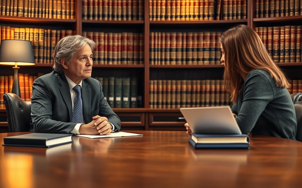 A Cozy, Professional Law Office With A Large Wooden Desk In The Foreground. A Family Law Attorney, Dressed In A Tailored Suit, Sits Across From A Concerned-Looking Couple, Engaged In A Serious Discussion. Warm, Indirect Lighting Casts A Soft Glow, Creating An Atmosphere Of Trust And Understanding. The Attorney'S Expression Is One Of Empathy And Patience, As They Guide The Couple Through The Complexities Of A Custody Dispute. The Background Features Bookshelves Filled With Legal Tomes, Lending An Air Of Expertise And Authority To The Scene. A Cozy, Professional Law Office With A Large Wooden Desk In The Foreground. A Family Law Attorney, Dressed In A Tailored Suit, Sits Across From A Concerned-Looking Couple, Engaged In A Serious Discussion. Warm, Indirect Lighting Casts A Soft Glow, Creating An Atmosphere Of Trust And Understanding. The Attorney'S Expression Is One Of Empathy And Patience, As They Guide The Couple Through The Complexities Of A Custody Dispute. The Background Features Bookshelves Filled With Legal Tomes, Lending An Air Of Expertise And Authority To The Scene.